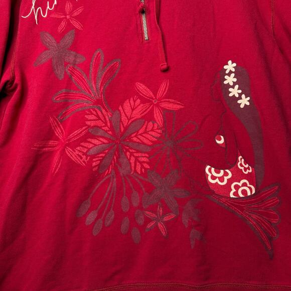 Vintage Hinano Tahiti Jacket Women's Medium Red Floral Island Girl Quarter Zip - Picture 5 of 13
